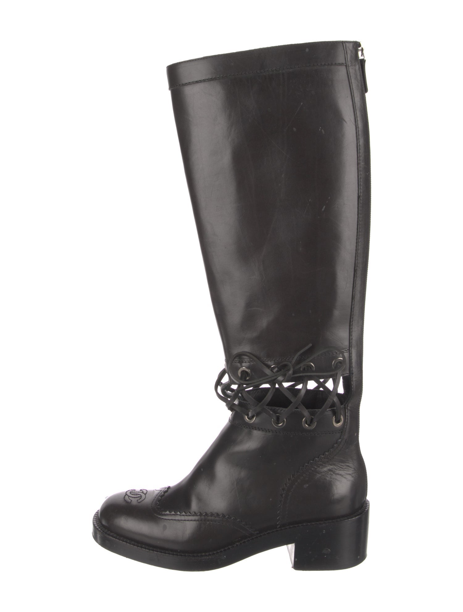 Chanel Interlocking CC Logo Leather Riding Boots