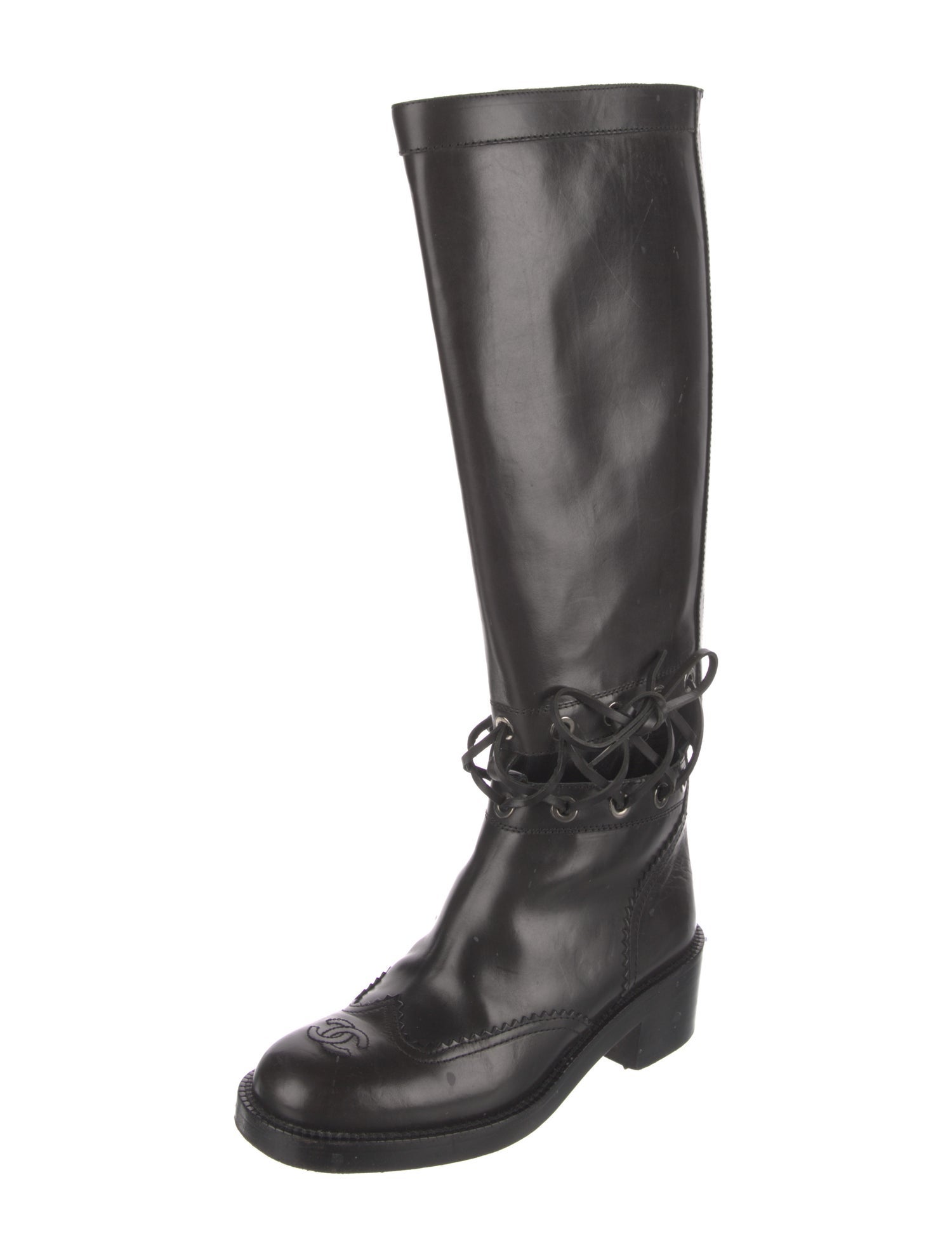 Chanel Interlocking CC Logo Leather Riding Boots