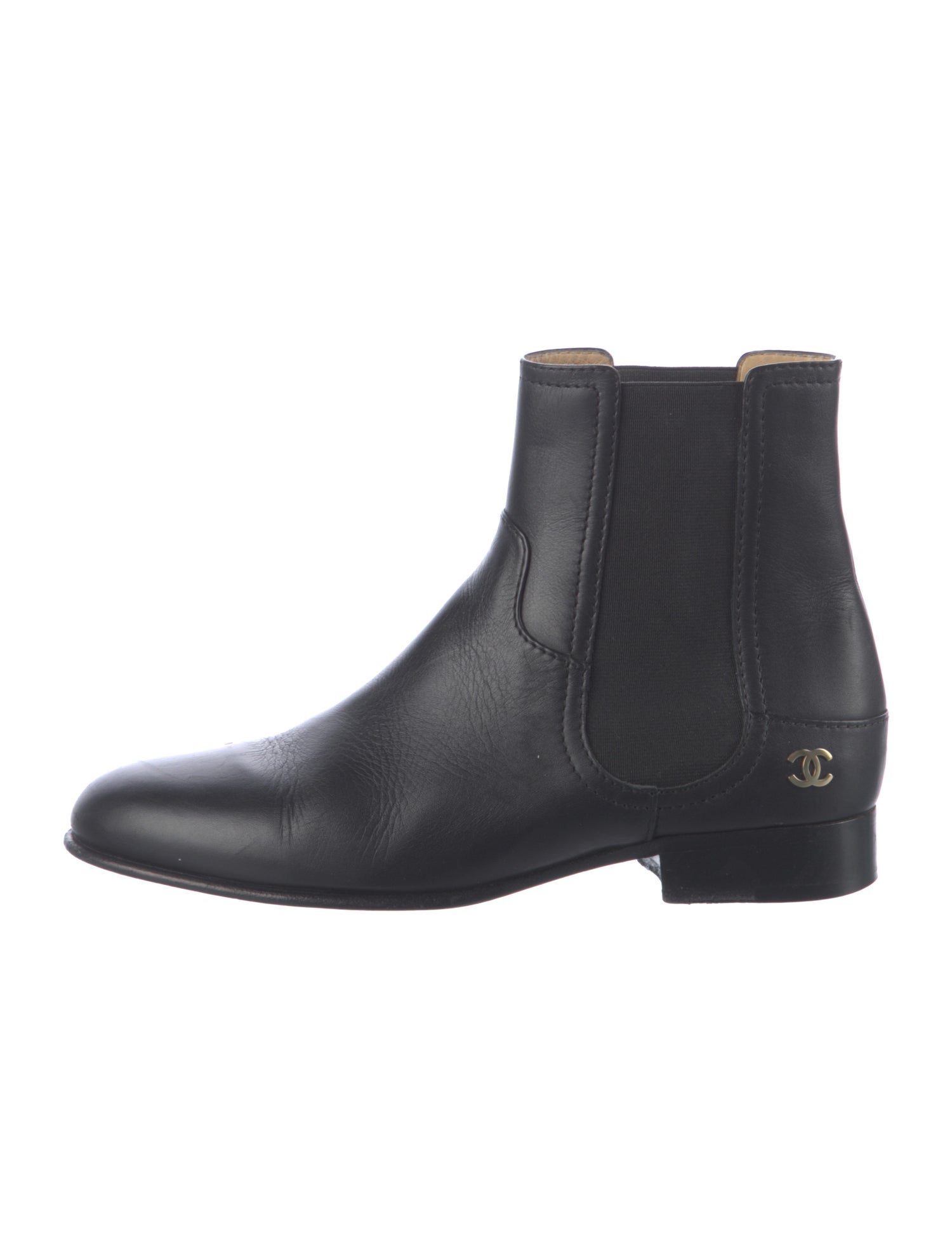 Chanel Interlocking CC Logo Leather Chelsea Boots