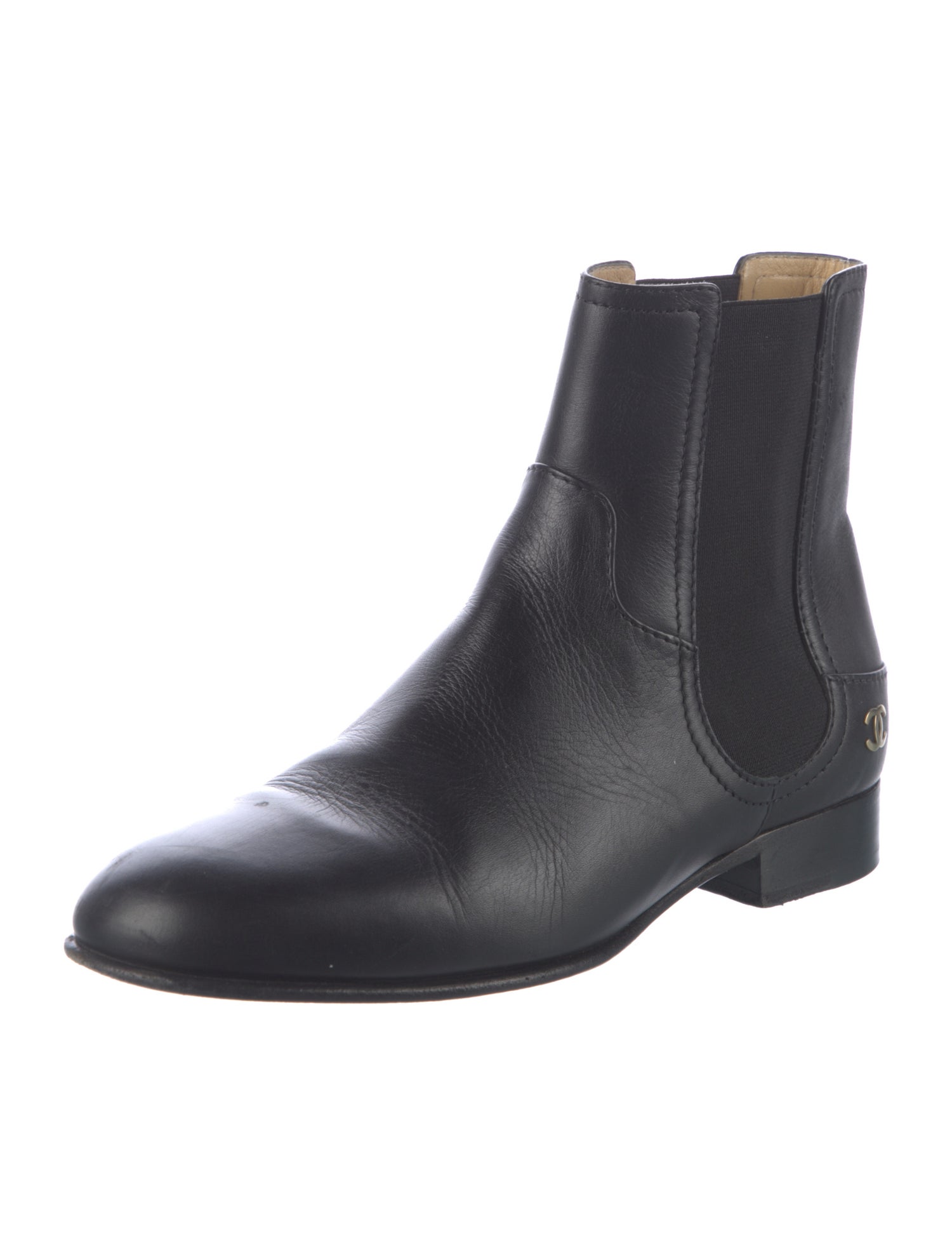 Chanel Interlocking CC Logo Leather Chelsea Boots
