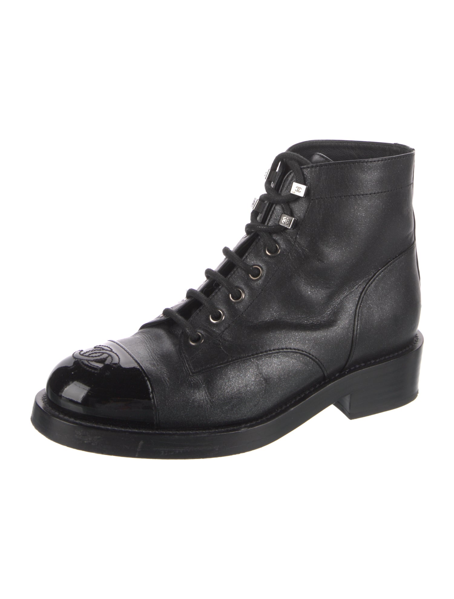 Chanel Interlocking CC Logo Leather Combat Boots
