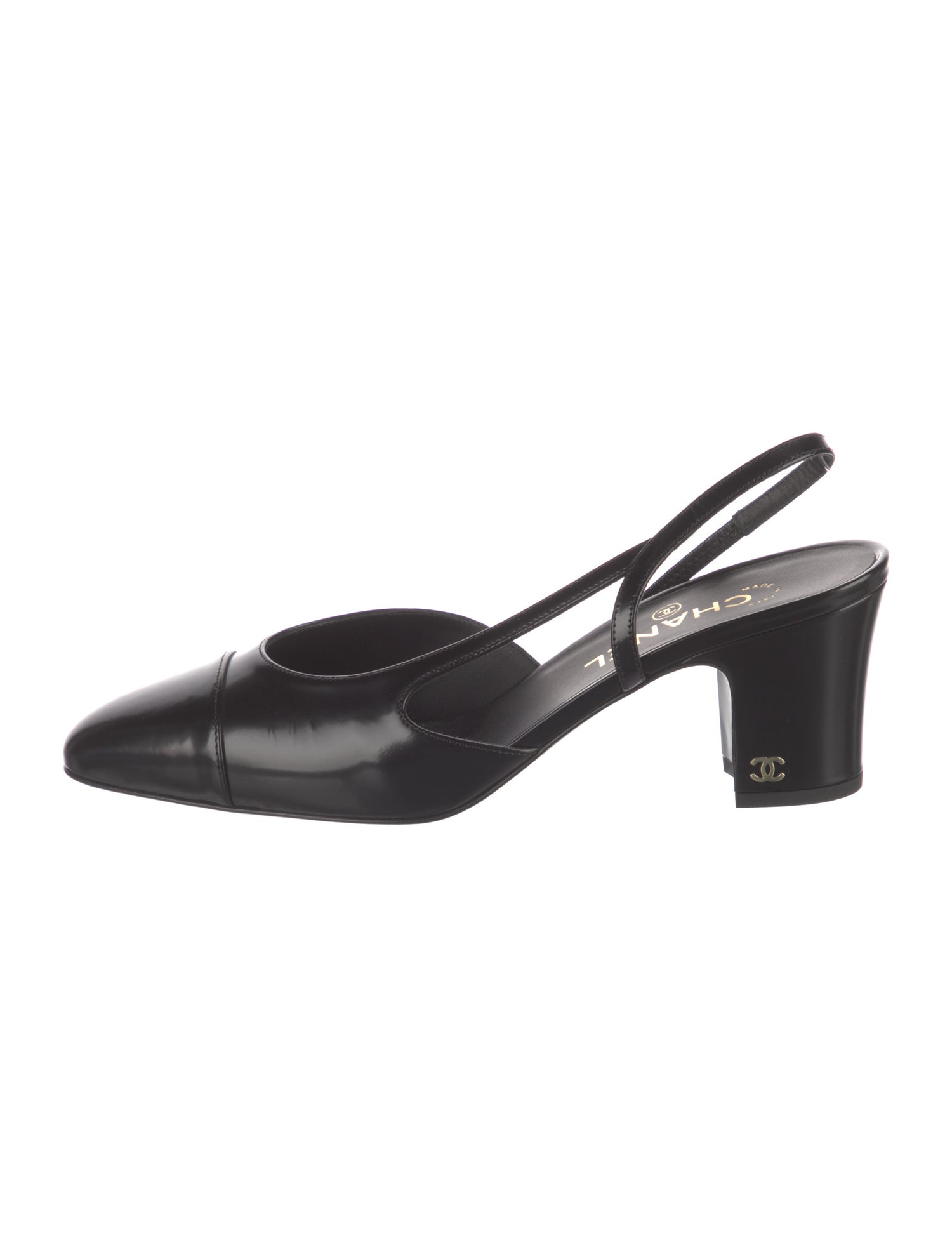 Chanel Interlocking CC Logo Leather Slingback Pumps