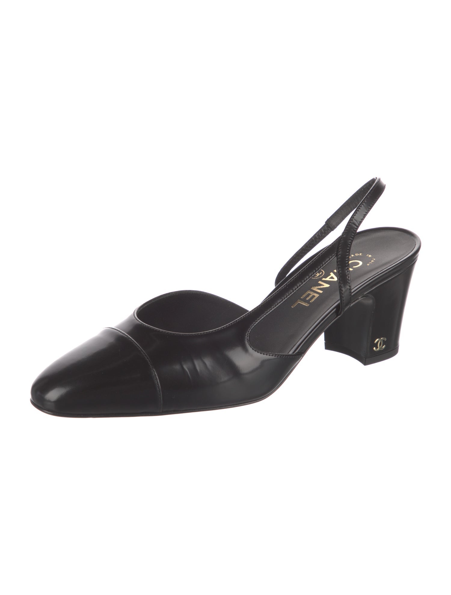 Chanel Interlocking CC Logo Leather Slingback Pumps