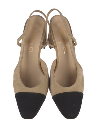 Chanel Interlocking CC Logo Suede Slingback Pumps