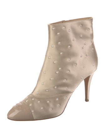 Chanel Interlocking CC Logo Satin Boots