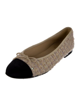 Chanel Interlocking CC Logo Tweed Ballet Flats
