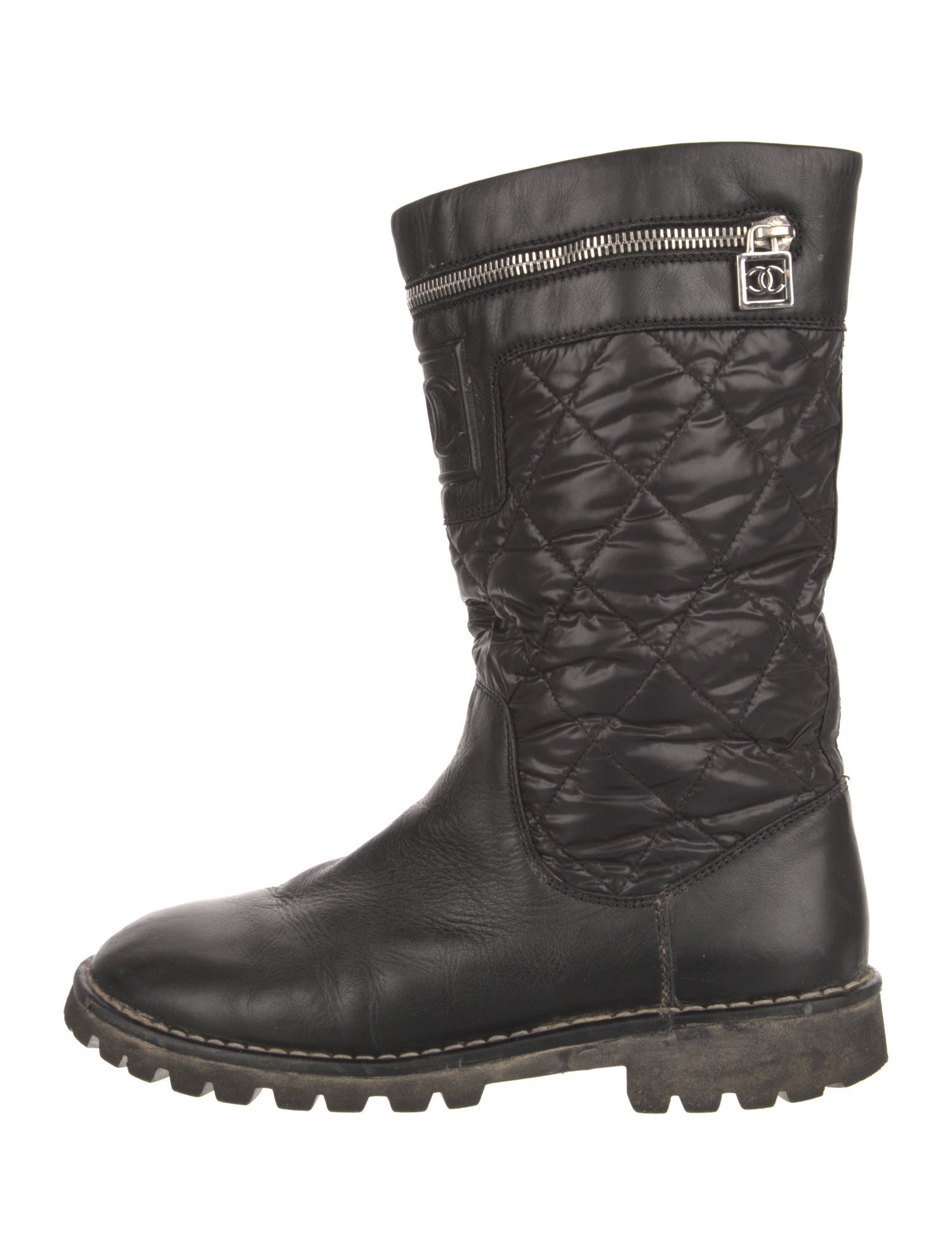 Chanel Interlocking CC Logo Leather Moto Boots