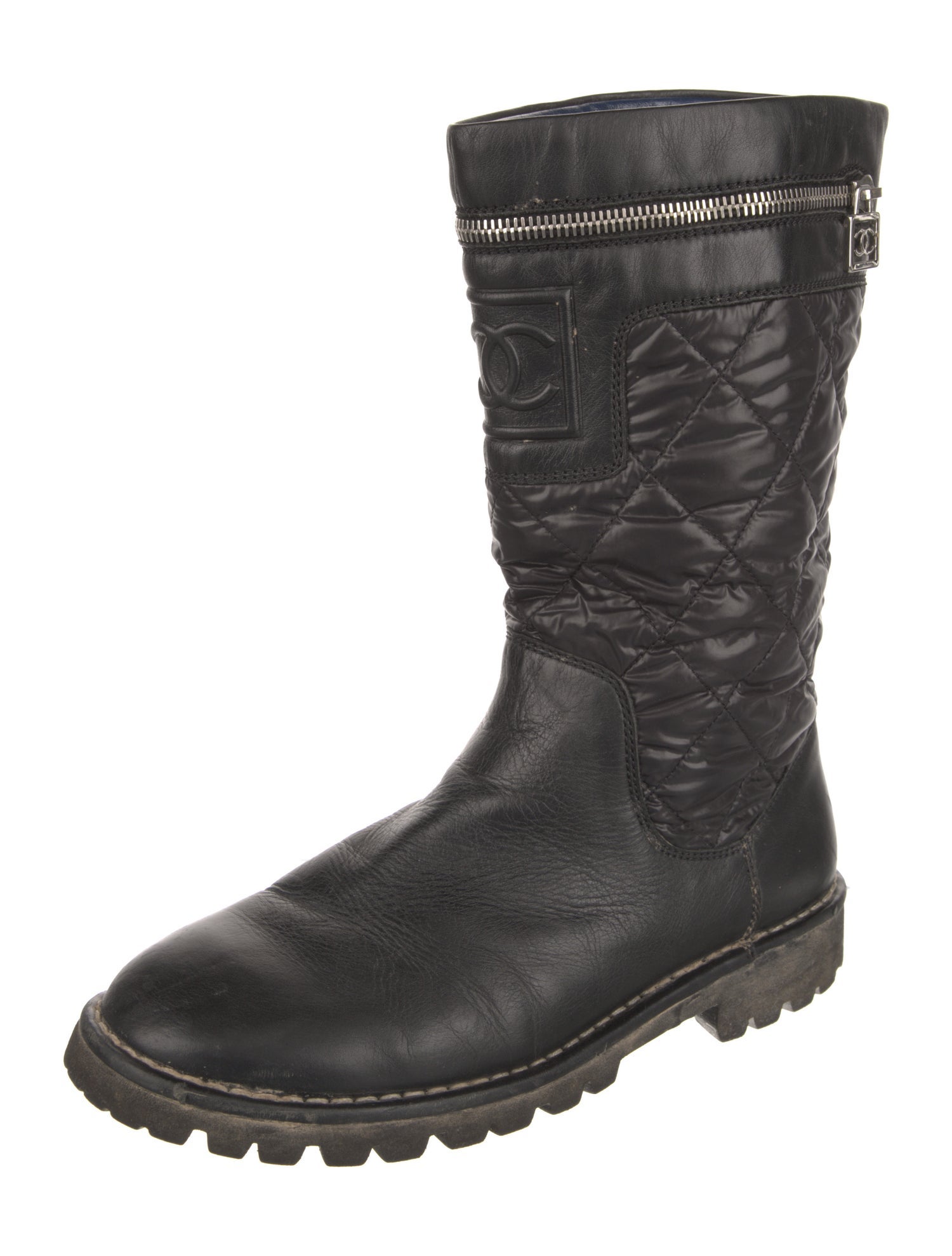 Chanel Interlocking CC Logo Leather Moto Boots