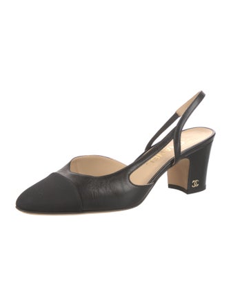 Chanel Interlocking CC Logo Leather Slingback Pumps