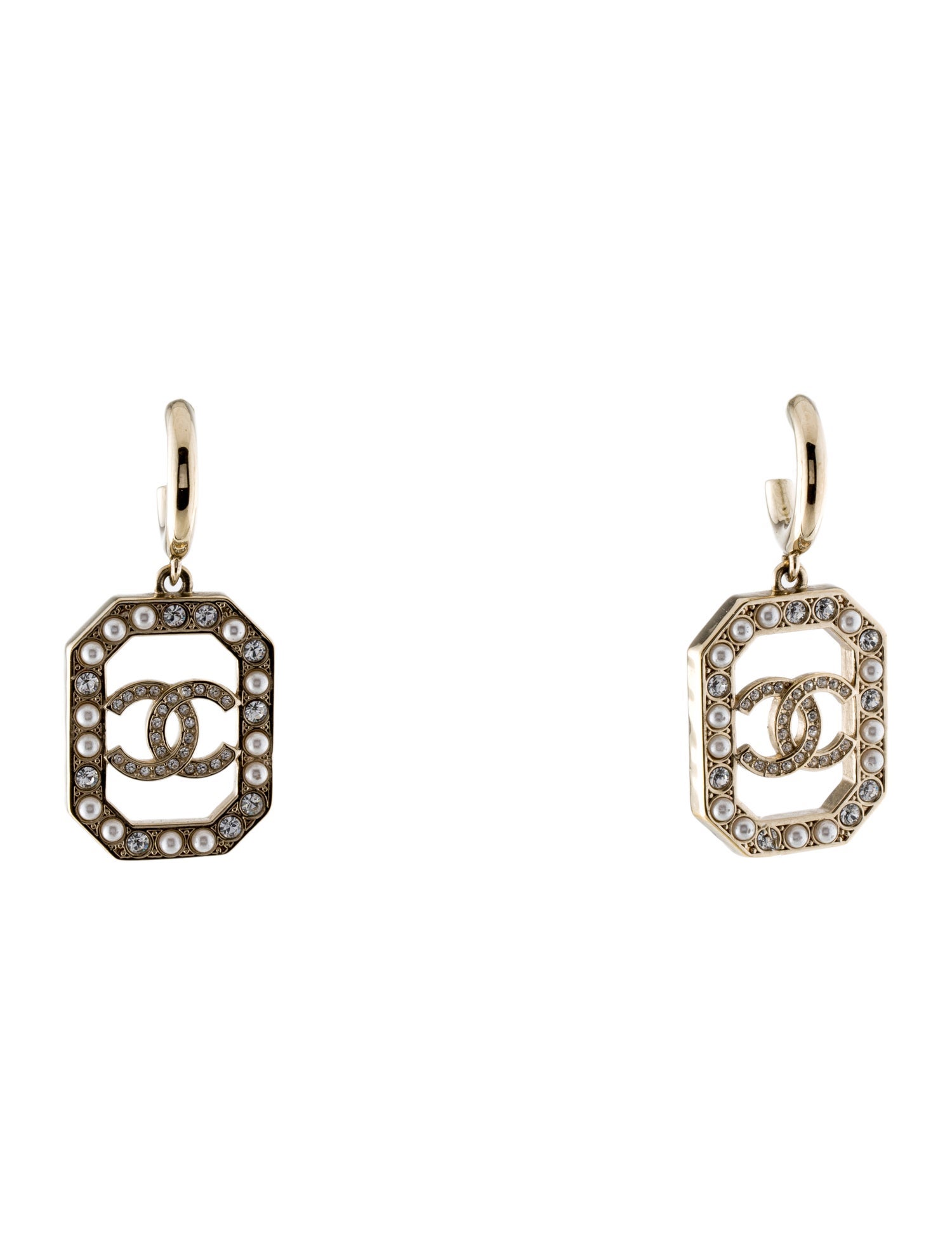 Chanel Faux Pearl & Strass CC Drop Earrings