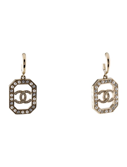 Chanel Faux Pearl & Strass CC Drop Earrings