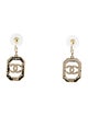 Chanel Faux Pearl & Strass CC Drop Earrings