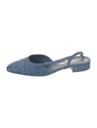 Chanel Interlocking CC Logo Denim Slingback Flats