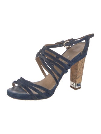 Chanel Interlocking CC Logo Suede Slingback Sandals