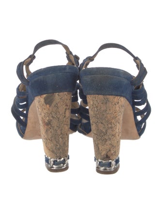 Chanel Interlocking CC Logo Suede Slingback Sandals