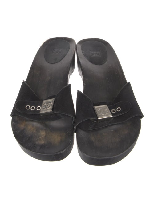 Chanel Interlocking CC Logo Suede Slides