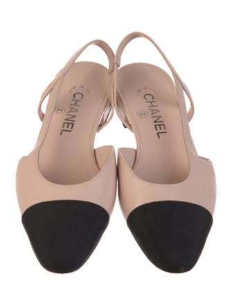 Chanel Interlocking CC Logo Leather Slingback Flats