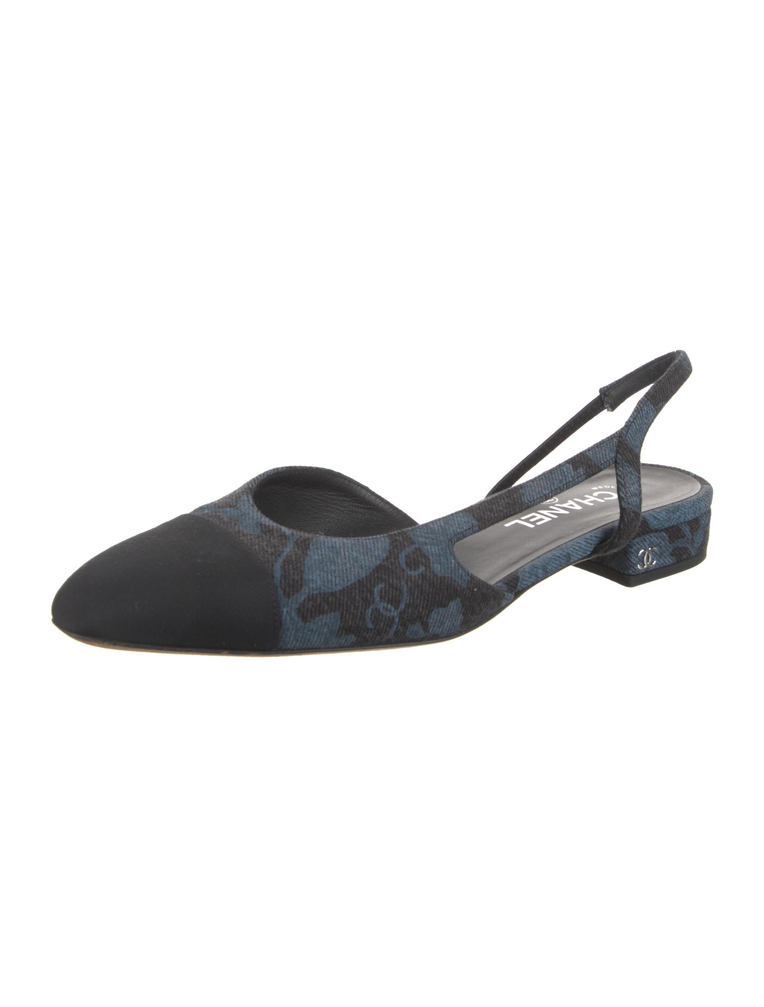 Chanel Interlocking CC Logo Denim Slingback Flats