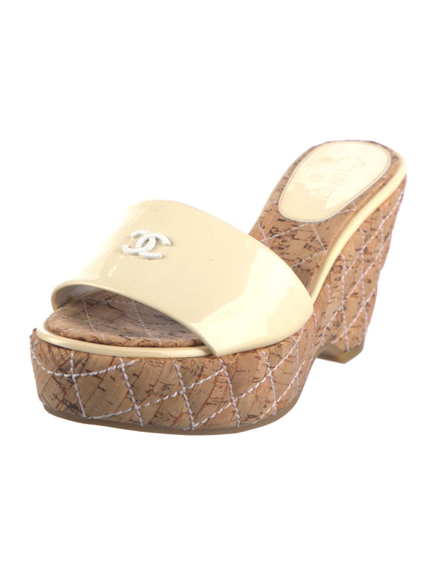 Chanel Interlocking CC Logo Patent Leather Slides