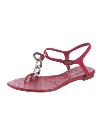 Chanel Interlocking CC Logo Leather T-Strap Sandals
