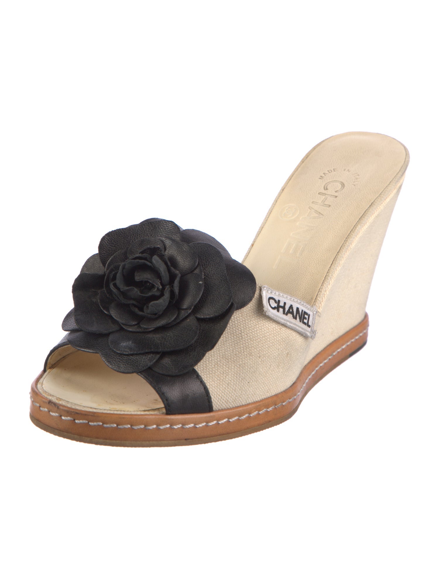 Chanel Camellia Accent Canvas Slides