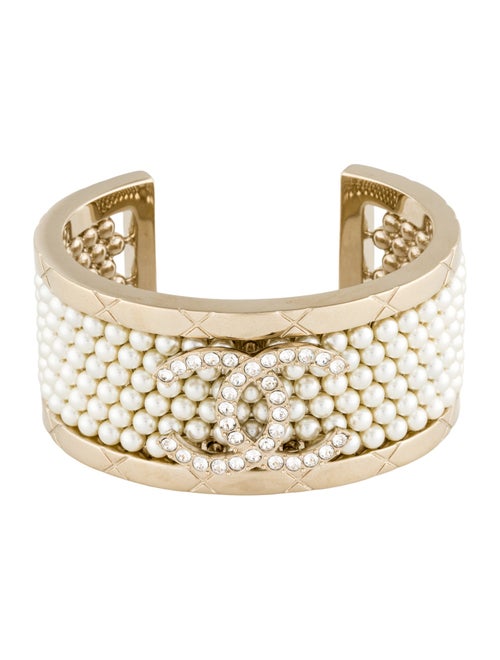 Chanel 2025 Faux Pearl & Strass CC Cuff Bracelet