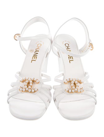 Chanel Interlocking CC Logo Leather Slingback Sandals