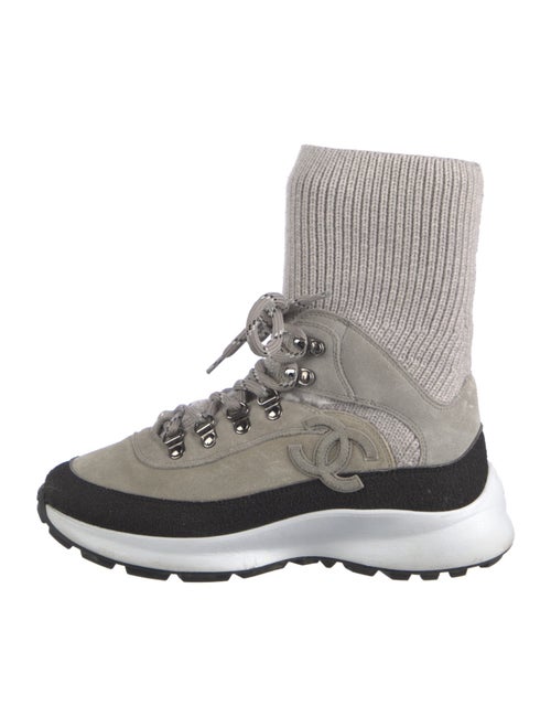 Chanel Interlocking CC Logo Suede Combat Boots