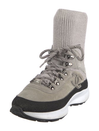 Chanel Interlocking CC Logo Suede Combat Boots