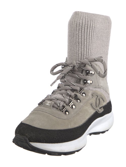 Chanel Interlocking CC Logo Suede Combat Boots