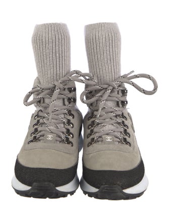 Chanel Interlocking CC Logo Suede Combat Boots