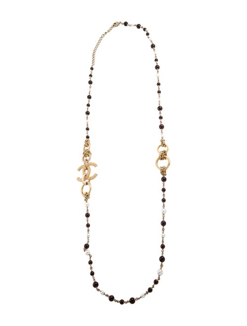 Chanel 2022 Faux Pearl, Resin & Strass CC Bead Strand Necklace