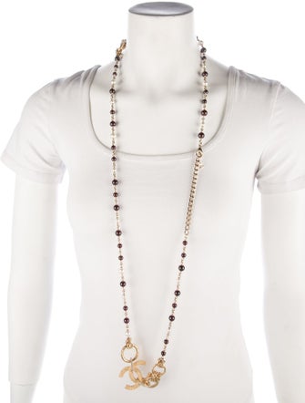Chanel 2022 Faux Pearl, Resin & Strass CC Bead Strand Necklace