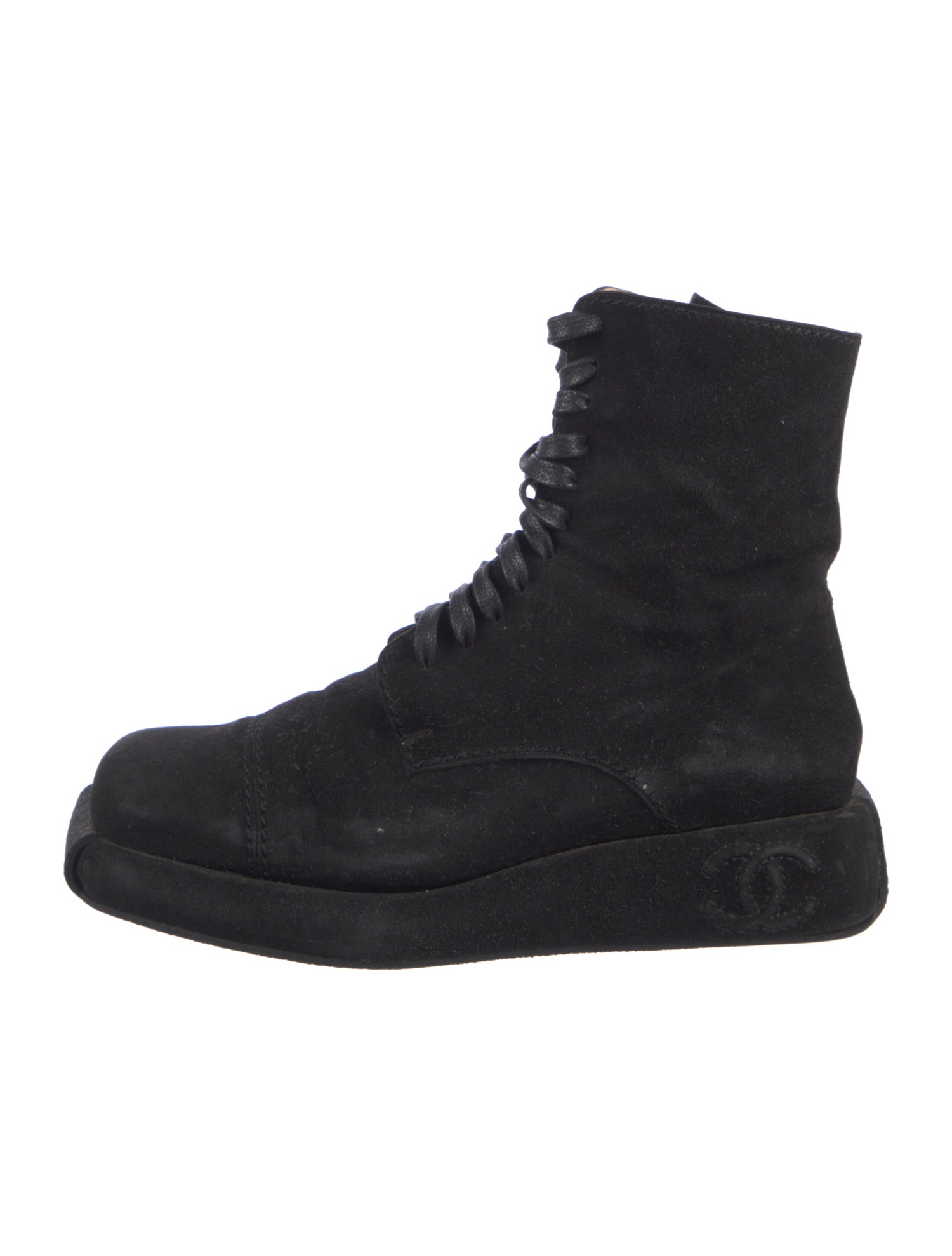 Chanel Vintage Interlocking CC Logo Combat Boots