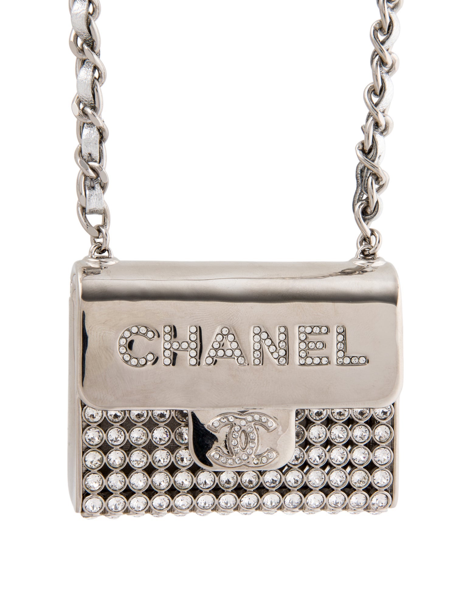 Chanel 2022 Strass & Leather Purse CC Long Pendant Necklace
