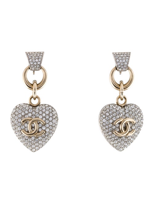 Chanel Strass CC Heart Drop Earrings