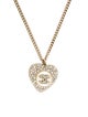 Chanel Faux Pearl & Strass CC Heart Pendant Necklace