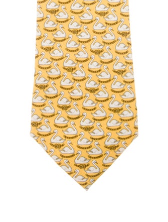 Chanel CC Swan Printed Silk Tie