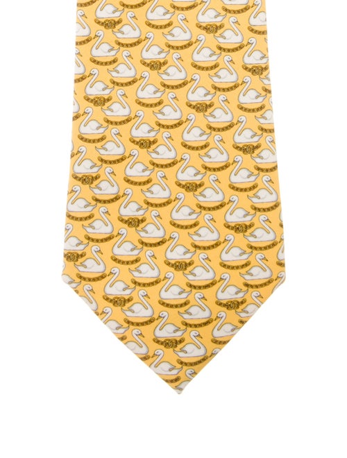 Chanel CC Swan Printed Silk Tie