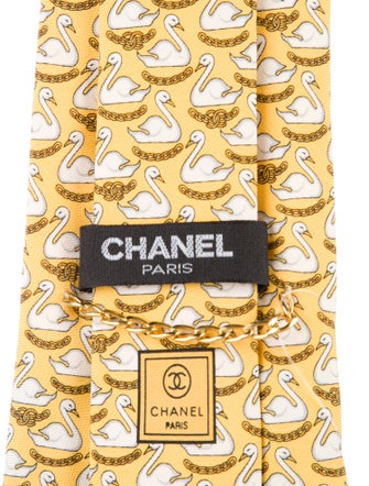 Chanel CC Swan Printed Silk Tie
