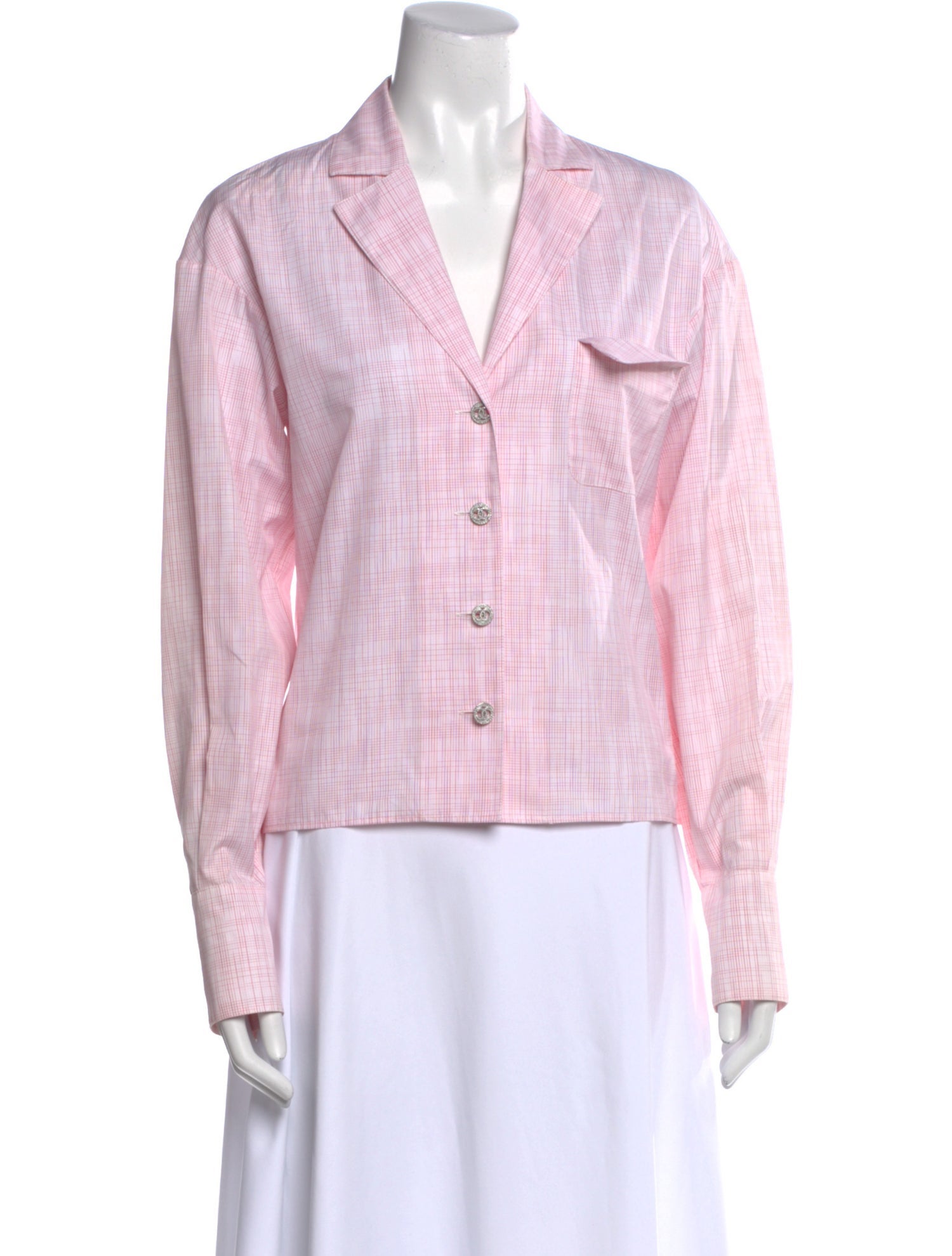 Chanel 2020 Plaid Print Button-Up Top
