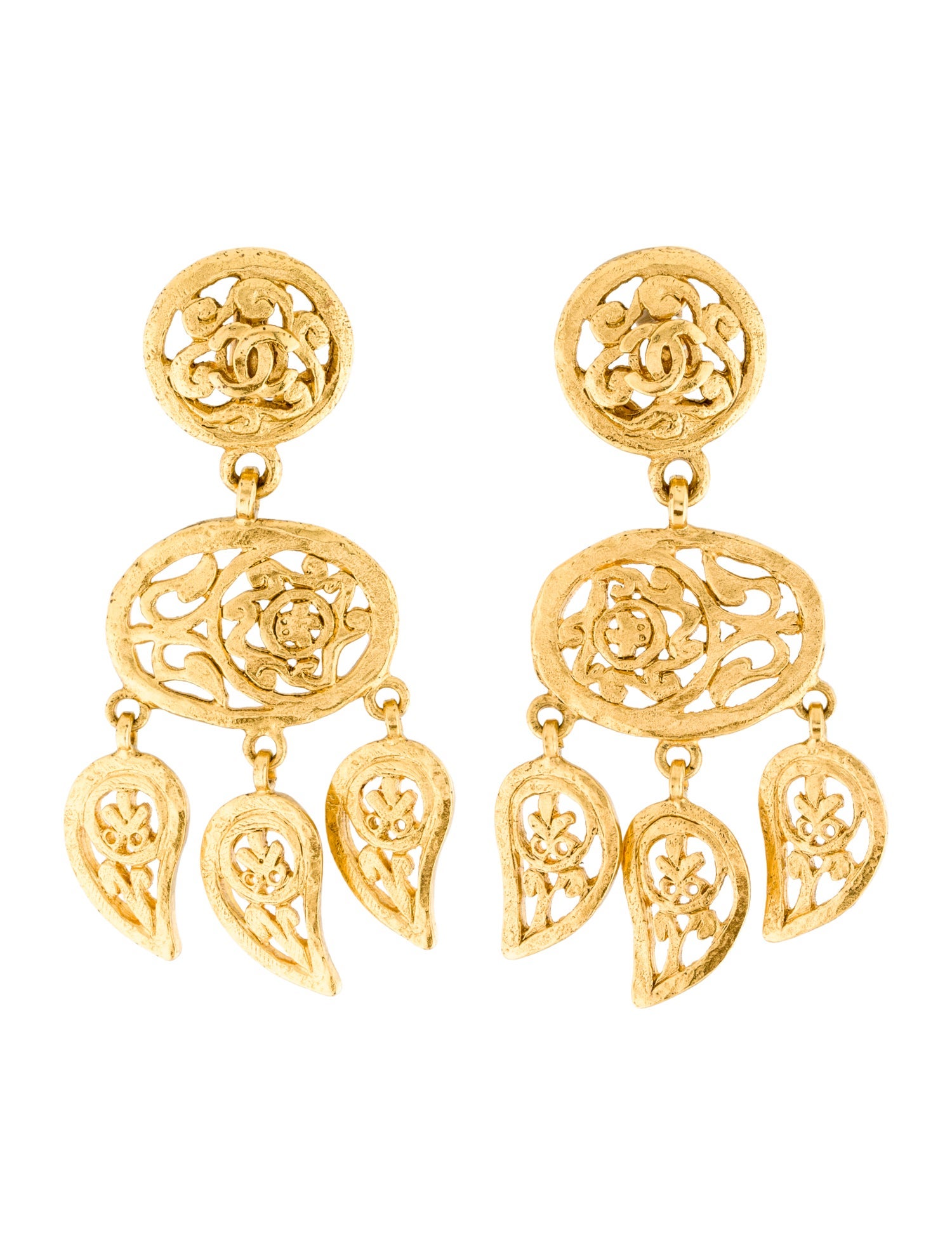 Chanel Vintage CC Paisley Drop Clip-On Earrings