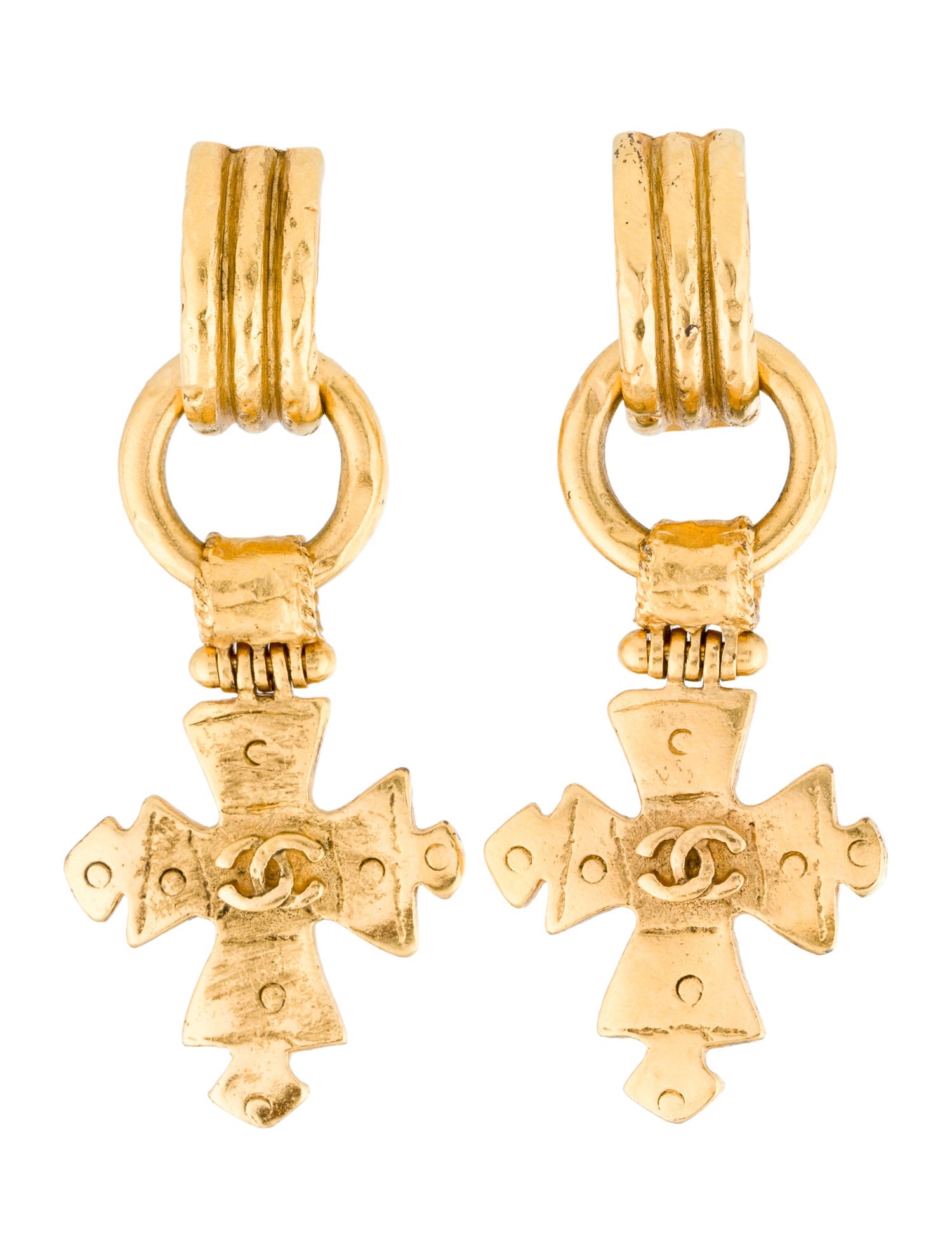 Chanel Vintage CC Cross Drop Clip-On Earrings