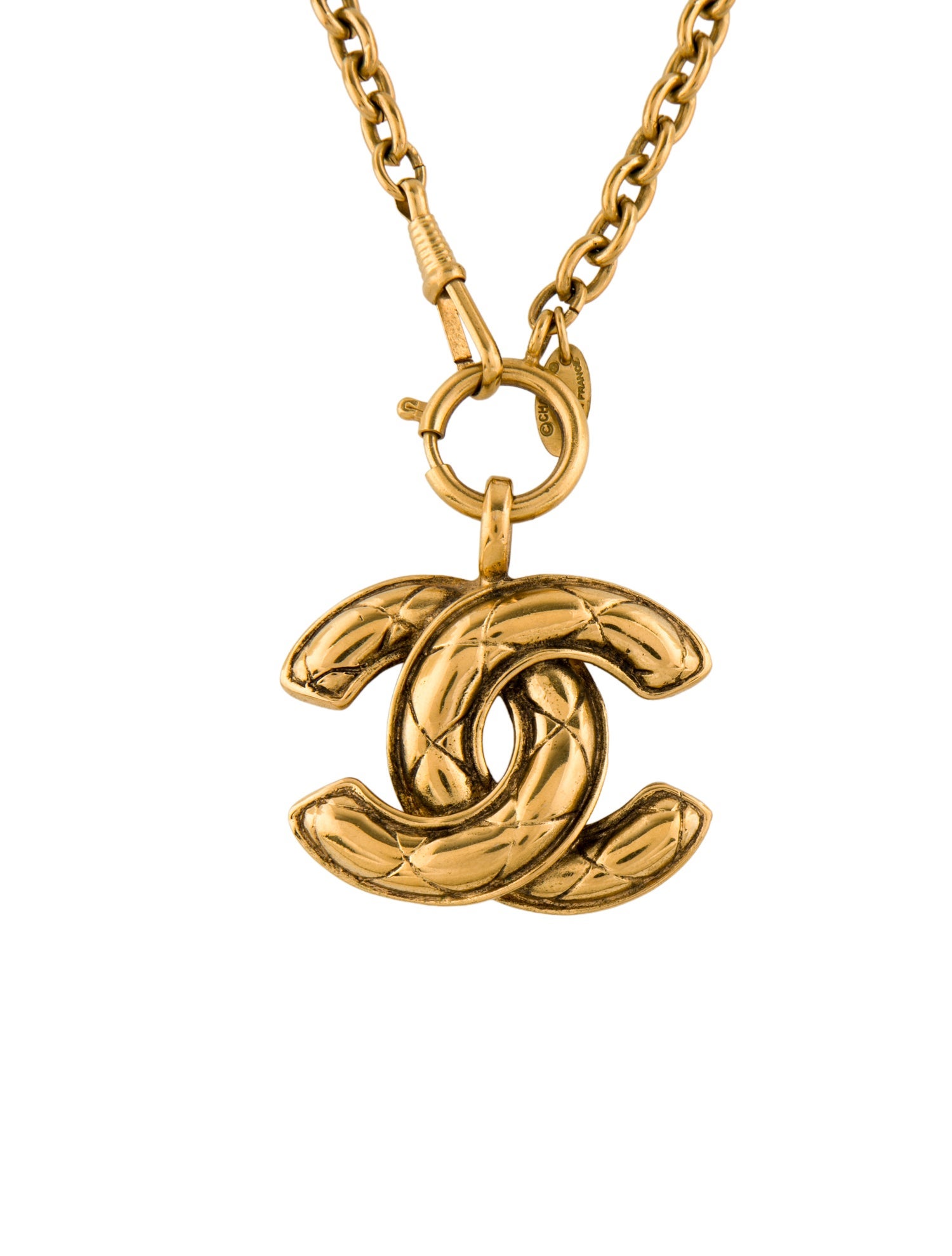 Chanel Vintage Quilted CC Pendant Necklace