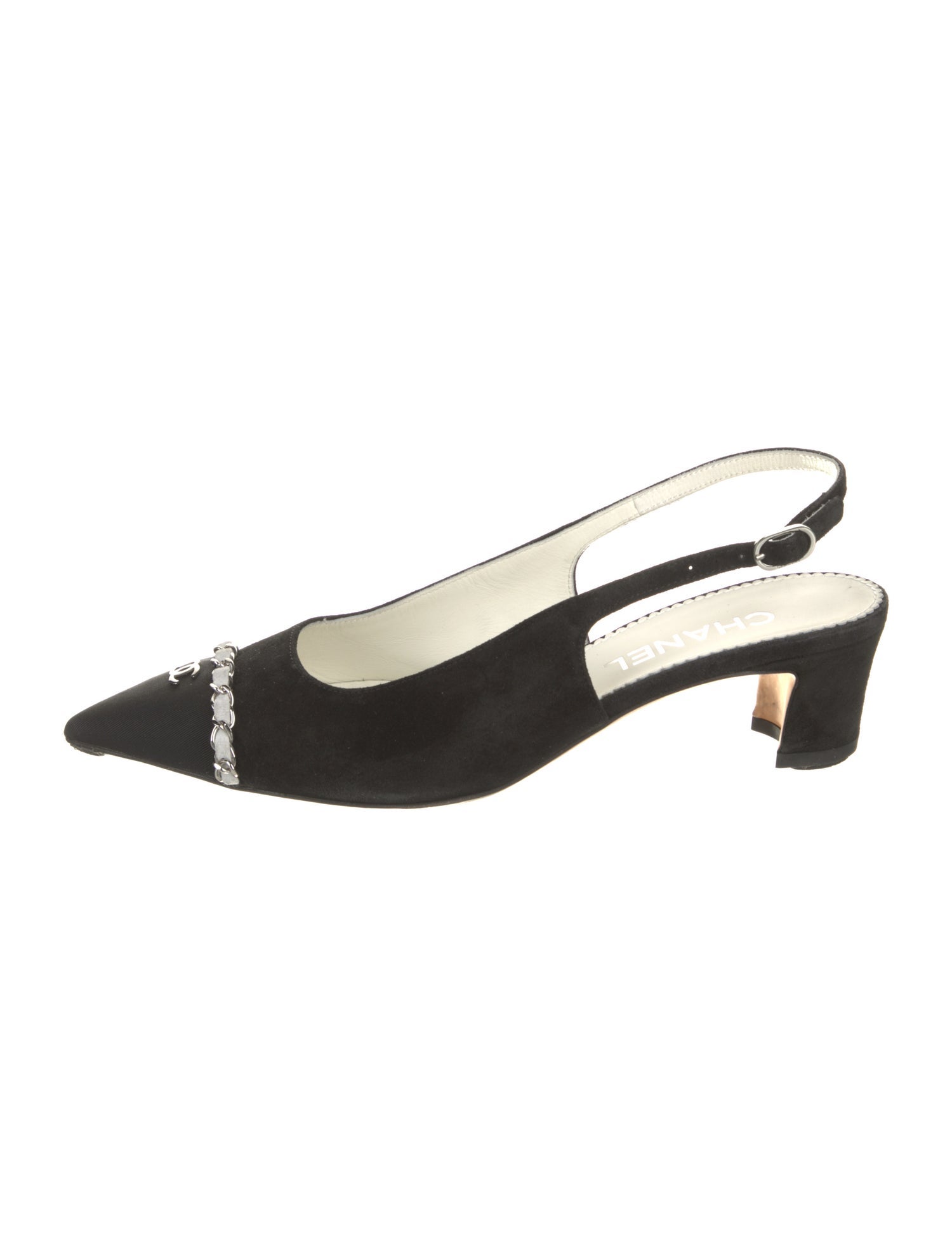 Chanel Interlocking CC Logo Suede Slingback Pumps