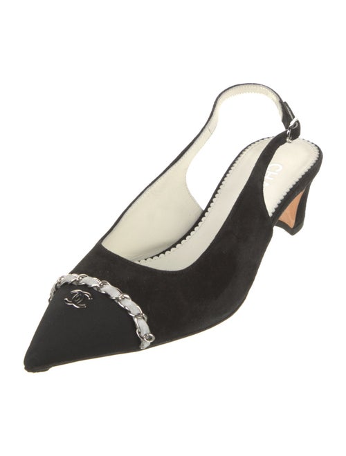 Chanel Interlocking CC Logo Suede Slingback Pumps