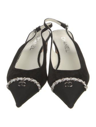 Chanel Interlocking CC Logo Suede Slingback Pumps