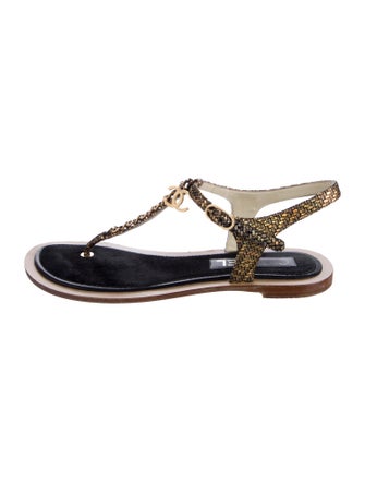 Chanel Interlocking CC Logo Suede T-Strap Sandals