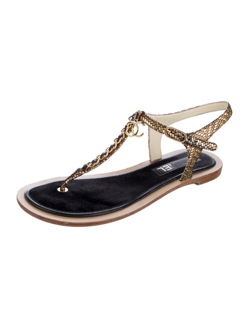 Chanel Interlocking CC Logo Suede T-Strap Sandals