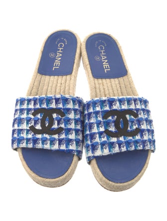 Chanel Interlocking CC Logo Tweed Espadrilles